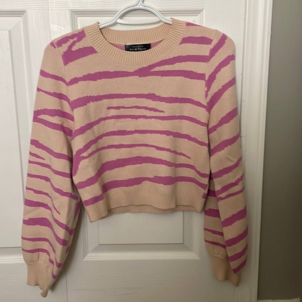 Cream and pink zebra striped sweater